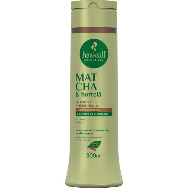 Shampoo Antirresíduos Matcha & Hortelã 300ml Haskell | Limpeza profunda e combate à oleosidade para cabelos oleosos