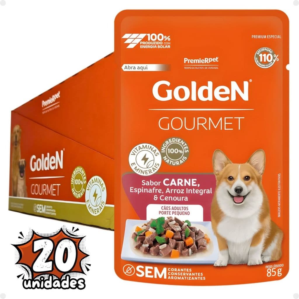 Kit 20 Sachês Golden Gourmet Cães Ad Pequeno Porte Carne 85g