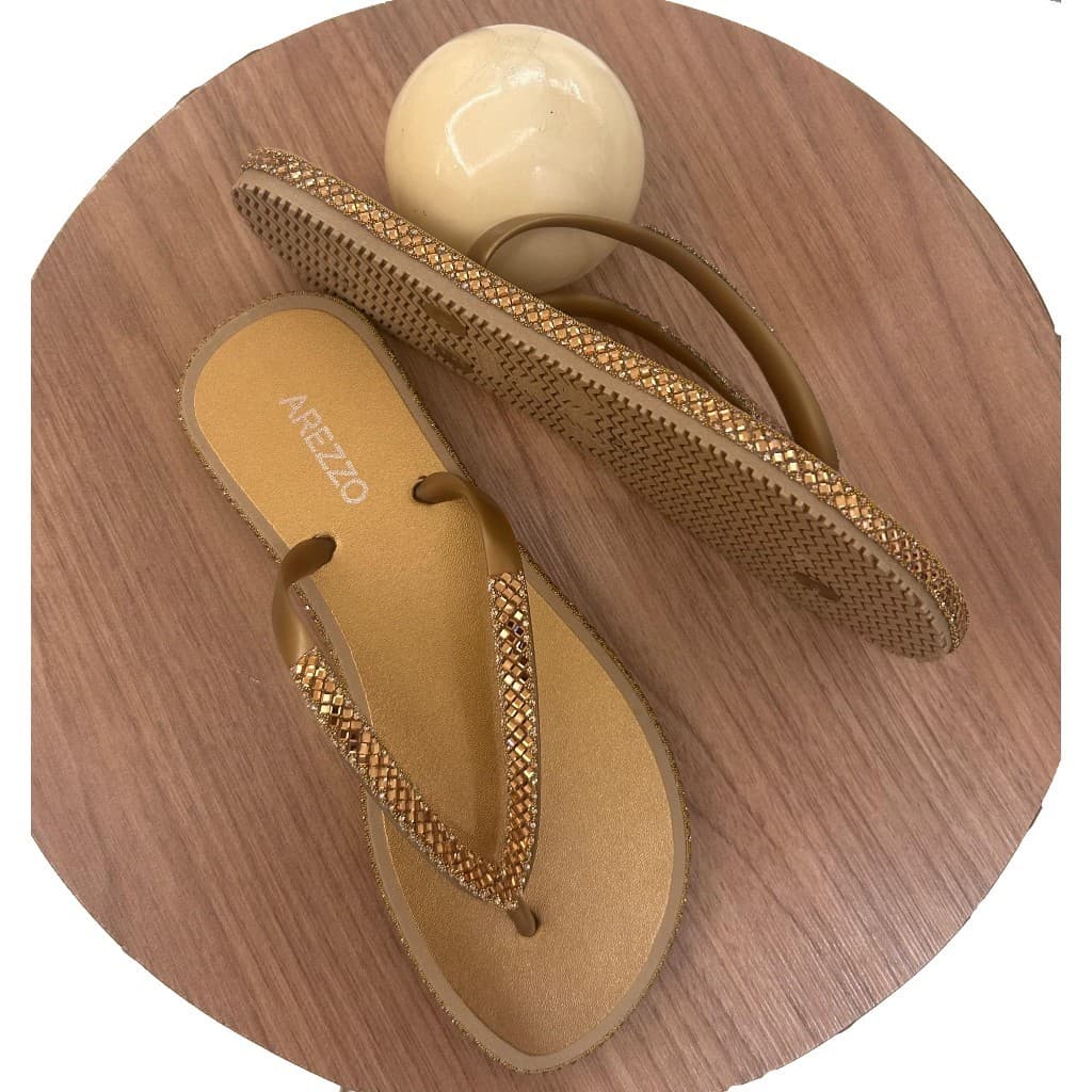 Chinelo Pedraria Arezzo Sandalia Rasteirinha Glitter Brilhante Strass Brilho Feminina