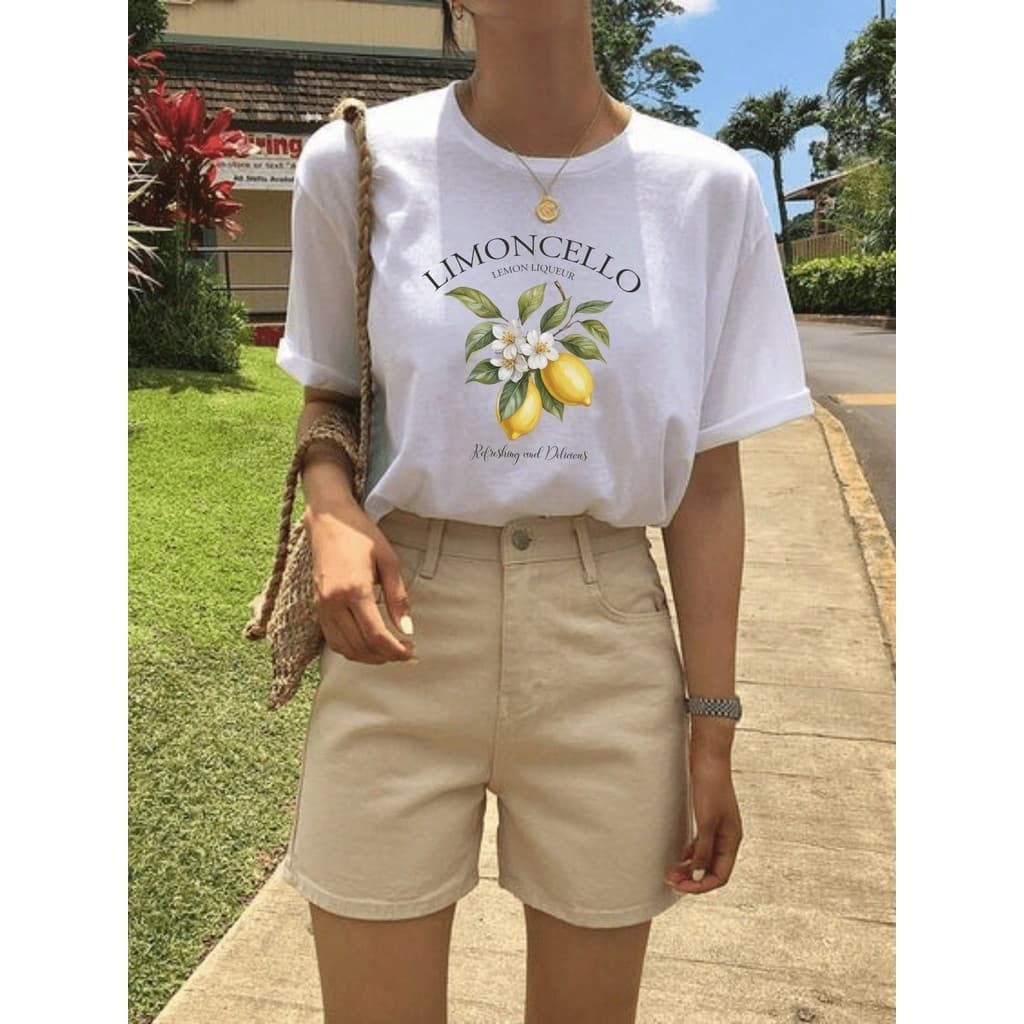 Camiseta Feminina Premium 100% Algodão Estampa Limão Siciliano Limonceloo Itália Envio Imediato