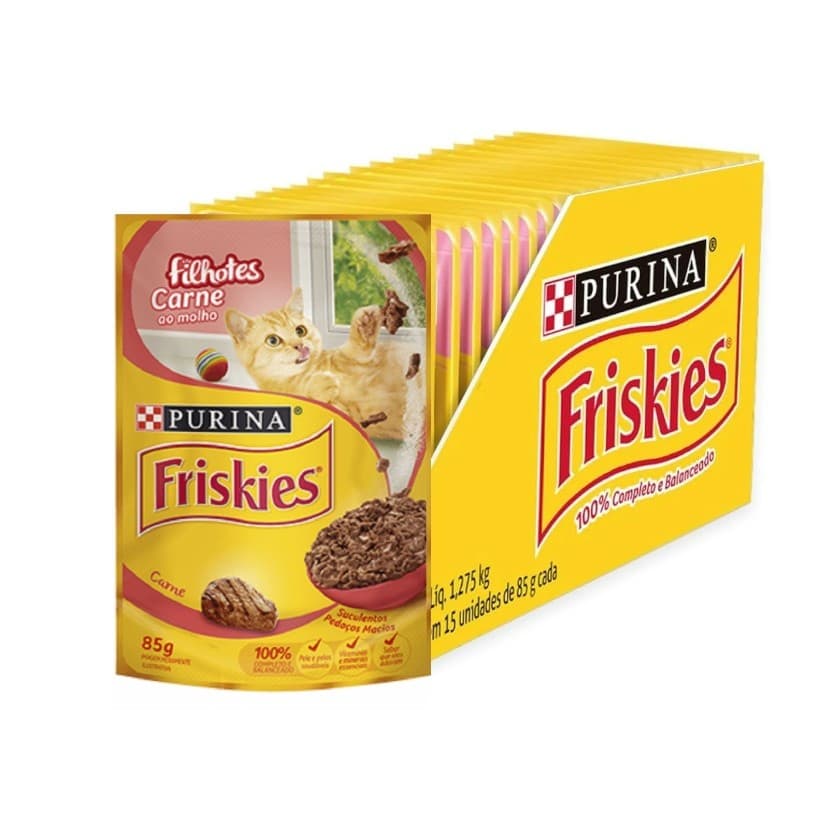Kit 15 Ração Úmida Friskies Sachê para Gatos Filhotes sabor Carne - 85g