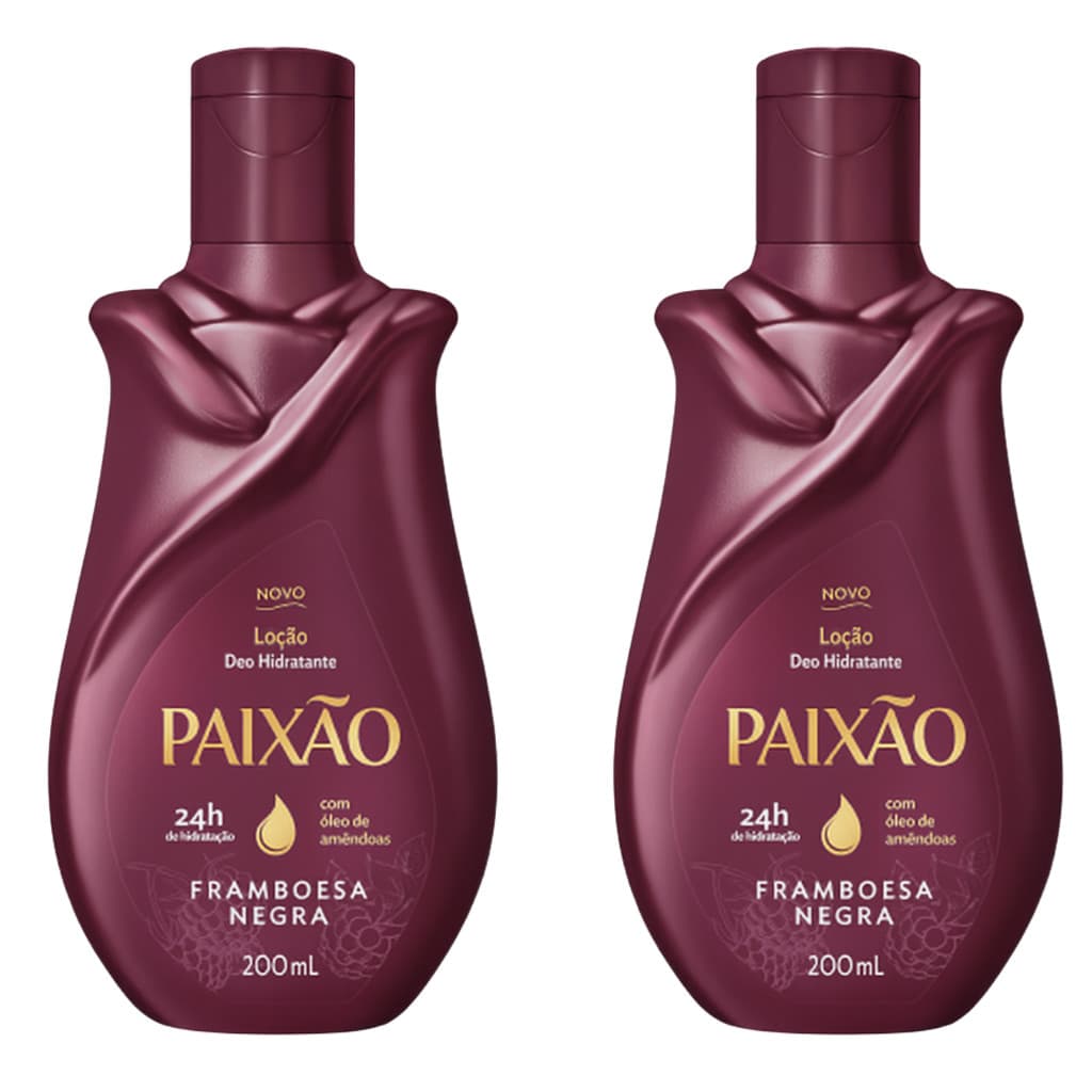 Kit 2 Hidratantes Paixão Framboesa Negra 200ml C/ Óleo De Amêndoas E Perfume Intenso Corporal