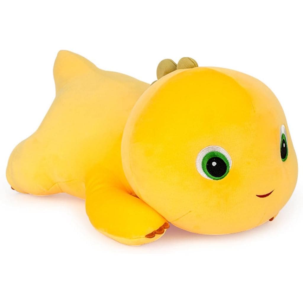 30cm Deitado Amarelo Nailon Dino Pelúcia Macio Fofinho Dinossauro Travesseiro Brinquedo Aniversário Presente De Natal Pa