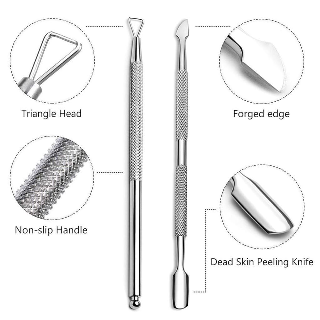 Kit 2 Espátulas Para Unhas Inox Manicure Cutícula Empurrador de Cuticula Separador de fibra (S14)