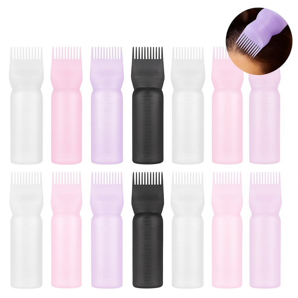 Kit 12 Frascos Aplicadores com Pente – Tintura de Cabelo, Óleo, Creme e Aromaterapia
