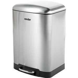 Lixeira Retangular Inox 12 Litros Com Pedal Tampa Amortecida Cinza Vonder