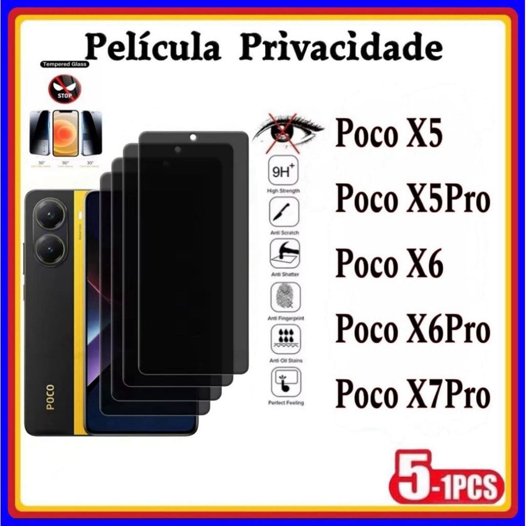 Película de Privacidade 3D Vidro Temperado Vidro Temperado Anti Spy Xiaomi Redmi Poco X7Pro Poco X6 X6Pro PocoX5 X5Pro