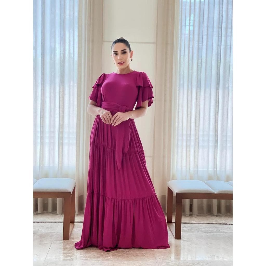 Vestido Longo Moda Evangélica Comportada Casual Elegante Formal Formatura dia/noite longo liso Sofisticado
