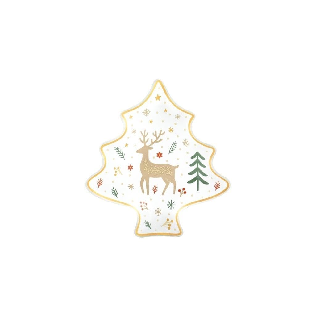 Petisqueira Árvore de Natal Pequena Rena Vidro Borda Dourada 17cm Mini Prato Natalino Ceia de Natal