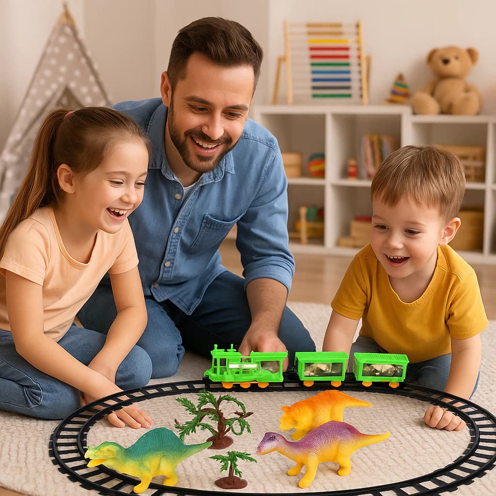 Brinquedo Trem Trilho Dinossauros Pista Interativa Presente Menino Criança Metrô Animal