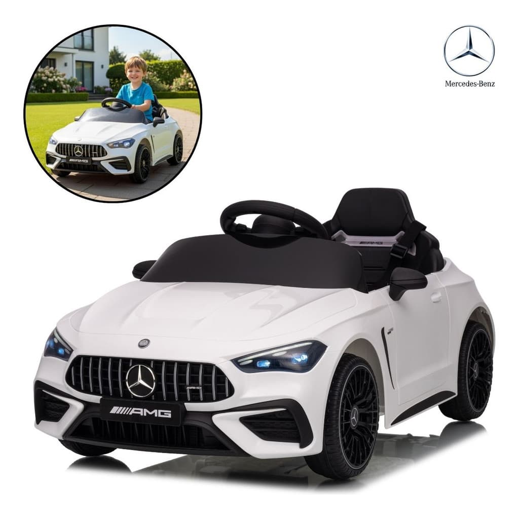 Carro Elétrico Infantil 12V Mercedes-Benz CLE53 Branco com Controle Remoto, Som, Luzes e Entrada USB