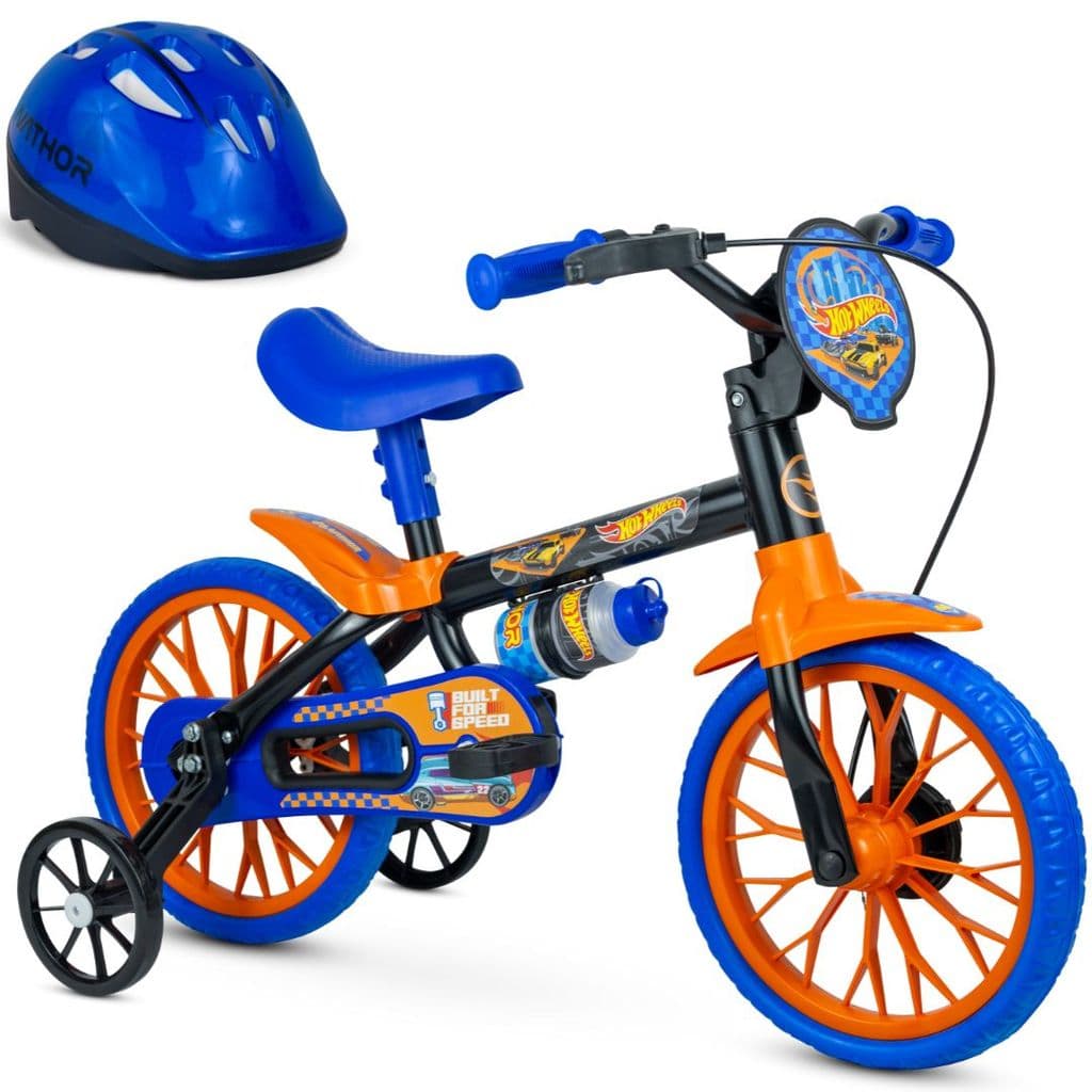 Bicicletinha para Menino Hot Wheels Aro 12 com Capacete Nathor