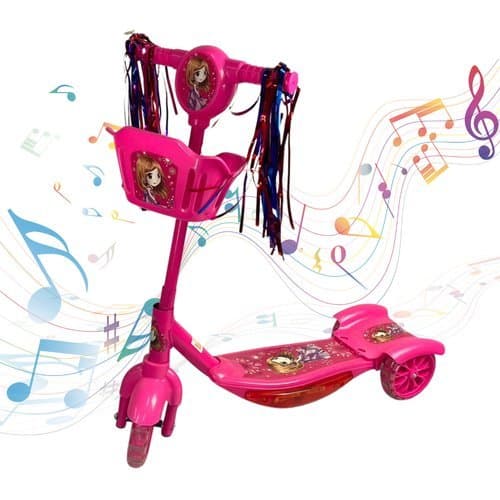 Patinete Infantil 3 Rodas Dobrável Luz Led Som Rosa Menina Criança