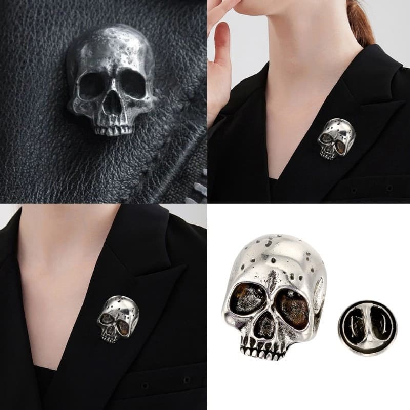 Broche De Cabeça De Caveira Retrô Estone Estilo Gótico Distintivo Para Mochilas E Roupas Da Moda Halloween Homens Mulher
