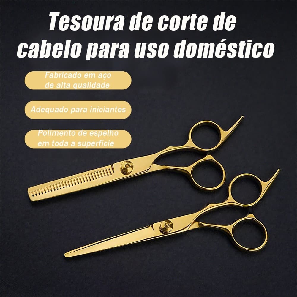 Kit Tesouras de Cabeleireiro Profissional em Aço Inoxidável: Corte Preciso + Desbaste Perfeito