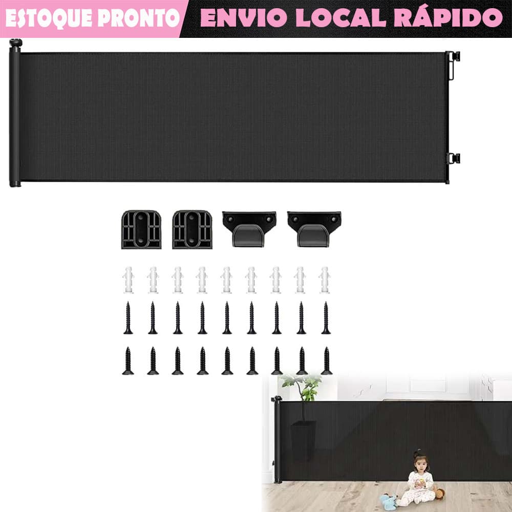 Preto Grade de Proteção Retrátil 3 metros Pets e Bebês Portão de Segurança para Escadas Portas e Ambientes