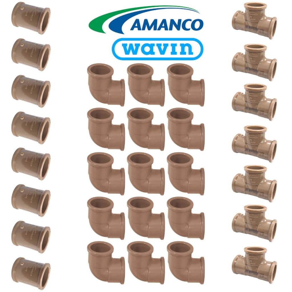 30 Conexões PVC Soldável Água Fria 25mm 3/4 15 Joelhos 8 Luvas 7 Tees Alta Qualidade AMANCO