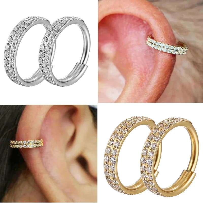 Segmento De Argola Piercing Articulado Aço Cirúrgico PVD Zircônia 2 Linhas