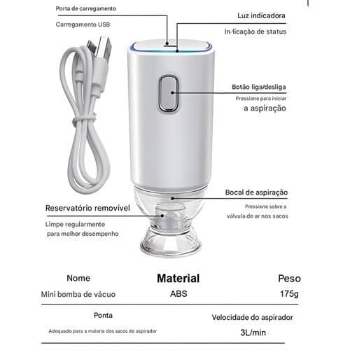 Bomba Vácuo Recarregável Portátil Seladora Alimentos Vedação Saco Embalagem Compacta