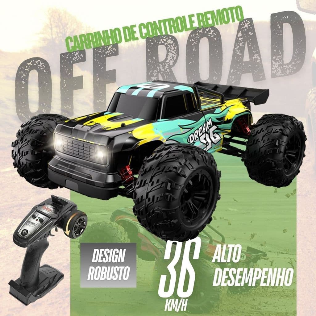 Monster Truck 4WD 1:16 Controle Remoto Ajuste Fino 36 Km/h Alta Velocidade