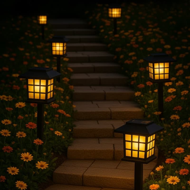 Kit 2 Luminárias Mini Poste Casinha Solar Espeto Jardim LED Decorativa Recarregável Caminho de Jardim Mini Poste Casinha