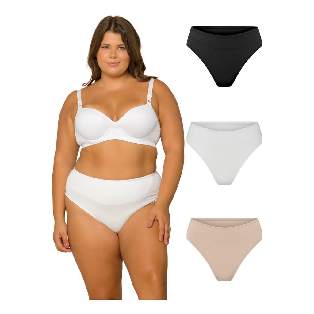 Kit 3 Calcinhas De Microfibra Plus Size Firmadora Com Faixa Dupla Na Barriga Alta Sustentação