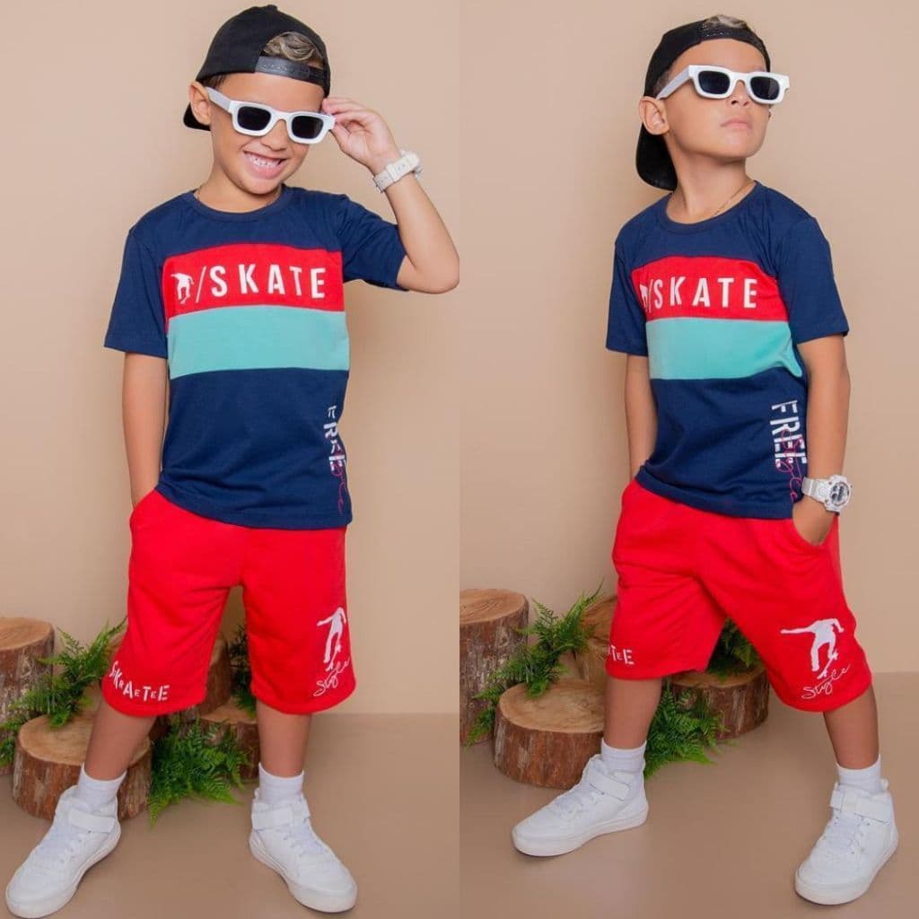 Conjunto Infantil Menino Juvenil Lançamento Juvenil  Verão Premium Camisa  Bermuda Veste Do 2 ao 12 anos