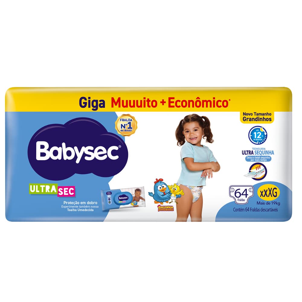 Pacote - Fralda BabySec Galinha Pintadinha Ultrasec XXXG Giga – 64 Unidades