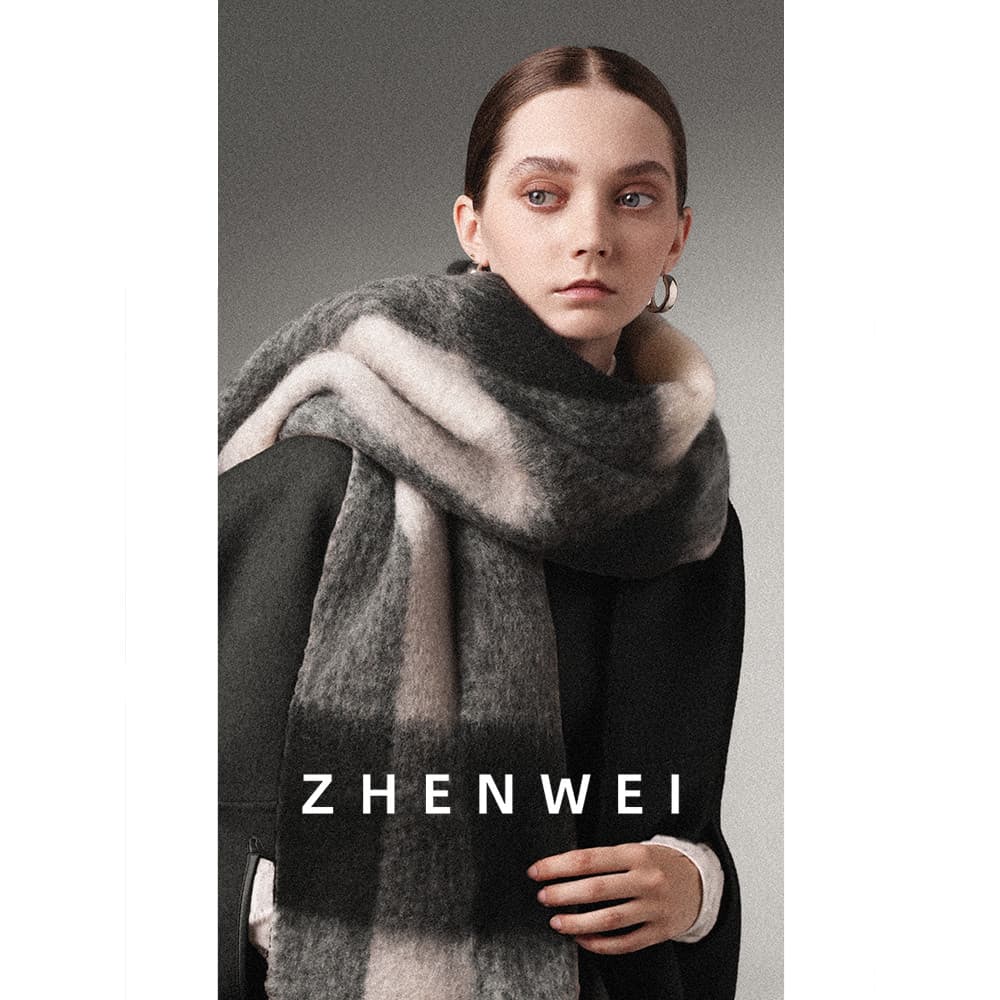 Lenço grande de lã feminino inverno ampliado xale dupla utilização masculino preto branco xadrez nordeste Chuanxi cachec