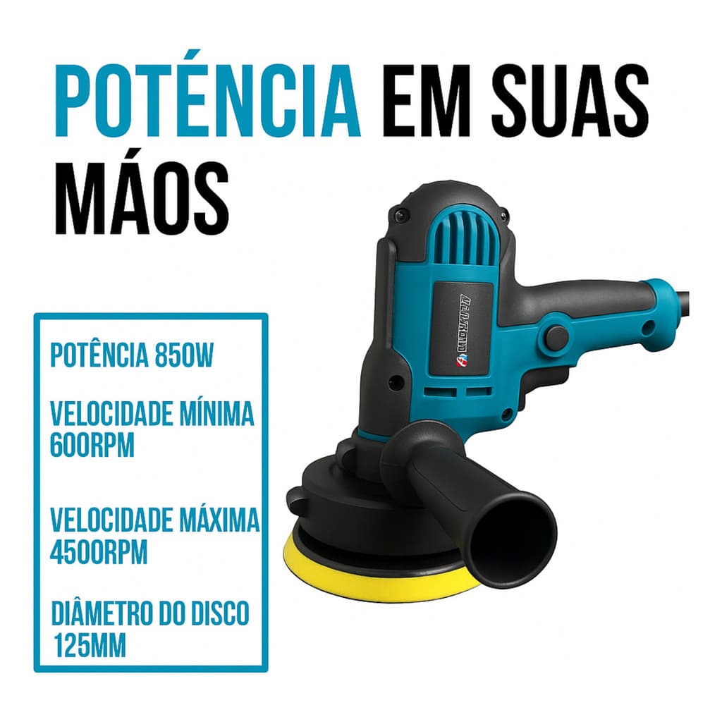 Politriz Automotivo 850w Polidor Angular De Mão Elétrica 5 Pol 4500RPM + Boinas Profissional