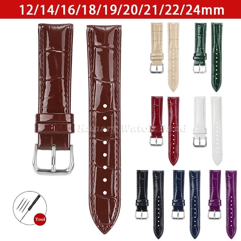 Pulseira De Relógio De Couro Brilhante Da Moda De 12-24 Mm 12/14/16/18/19/20/21/22/24mm De Bezerro Macio Universal Femin