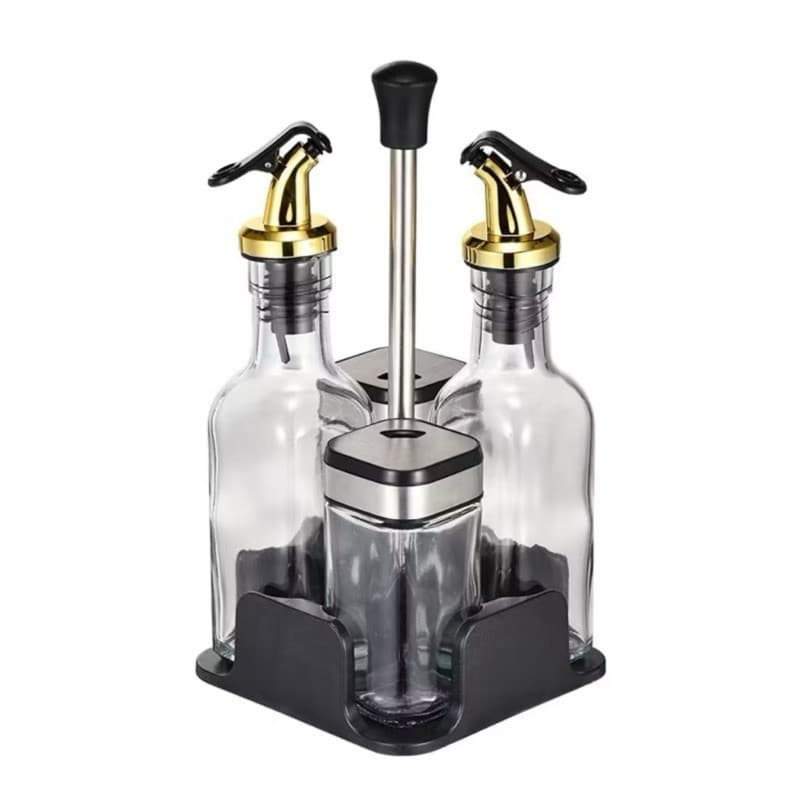 Porta Temperos Condimentos Galheteiro Dourado Suporte 4Pçs
