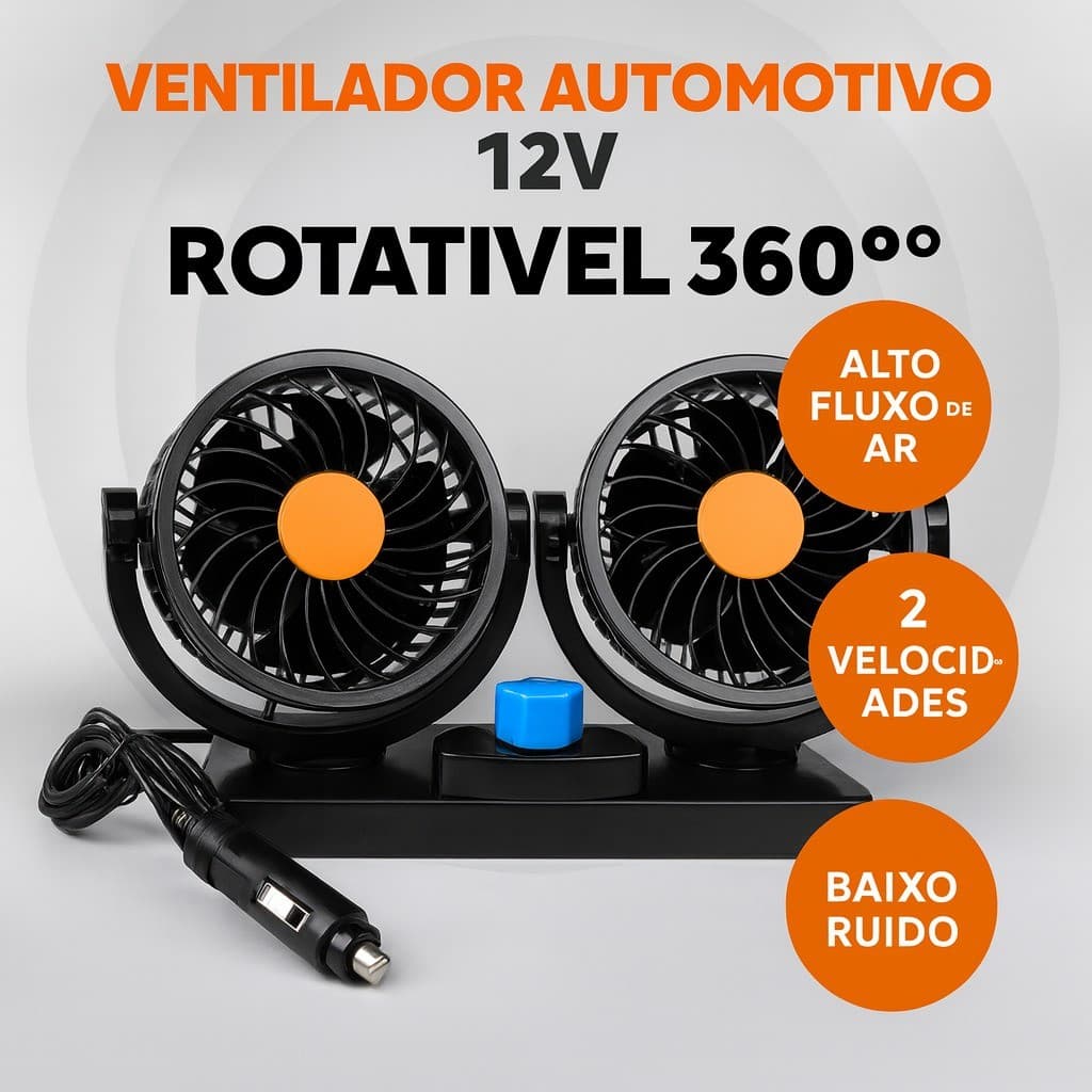 Ventilador Automotivo Duplo Com Ajuste Carro Caminhão 12v Rotação 360°
