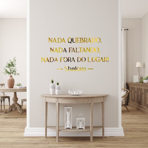 Decoração Religiosa: Frase Shalom, Nada Quebrado e Nada Fora do Lugar
