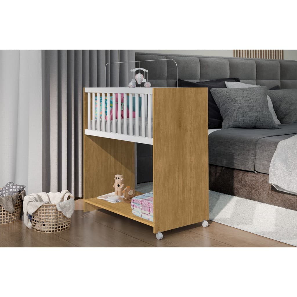 Berço 2 em 1 com Colchão Incluso Mini Berço escrivaninha Rodizios Rodinhas Madeira/Branco