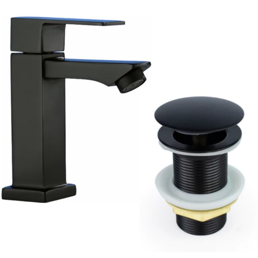 Kit Torneira + Válvula Click PRETO FOSCO De Banheiro Super Luxuoso Metal Aço Inoxidável