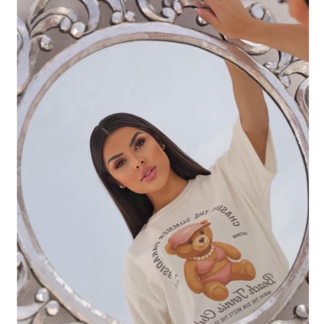 Camiseta Ursinho Beach Tennis Club Girl Verão Estampa Fofa Oversized Feminina