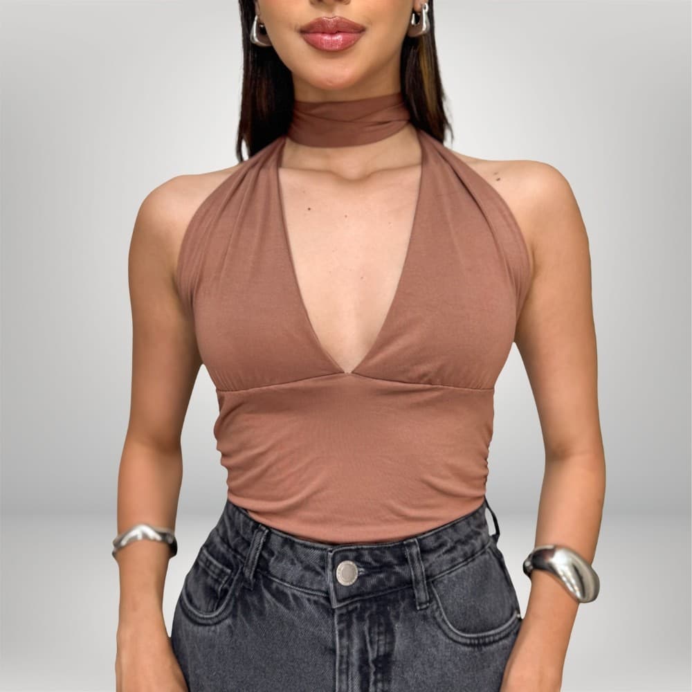 Blusa Amarração Frente Única Multiformas Tendencia Decotado Moda Blogueira Suplex Elegante Feminino