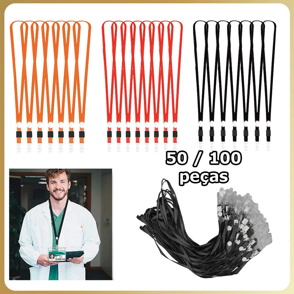 Cordões para Crachá Cordão com clipe - Adequado para crachás e cartões de identificação Lanyard Poliéster - 50/100 uni