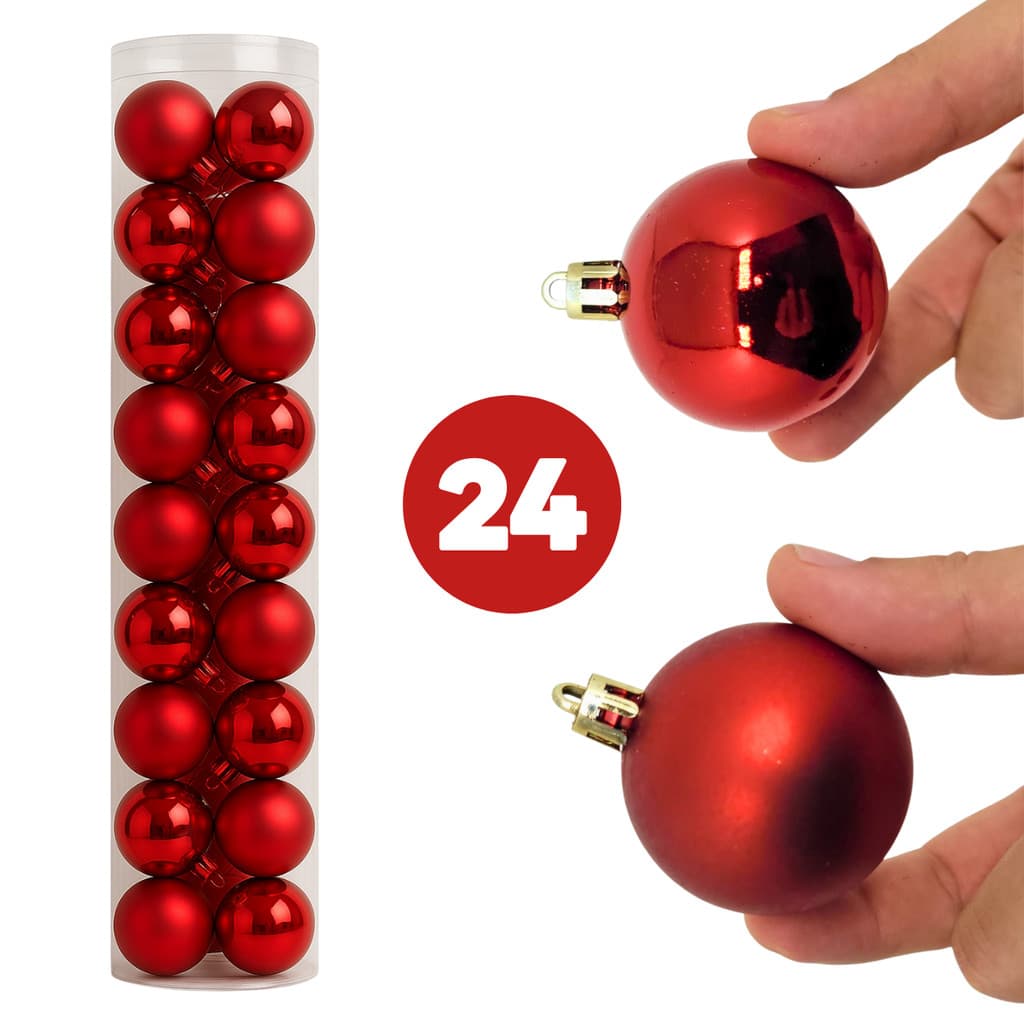 Kit 24 Bolas Natalinas Vermelhas Douradas 5cm Plástico Resistente Lisas e Foscas