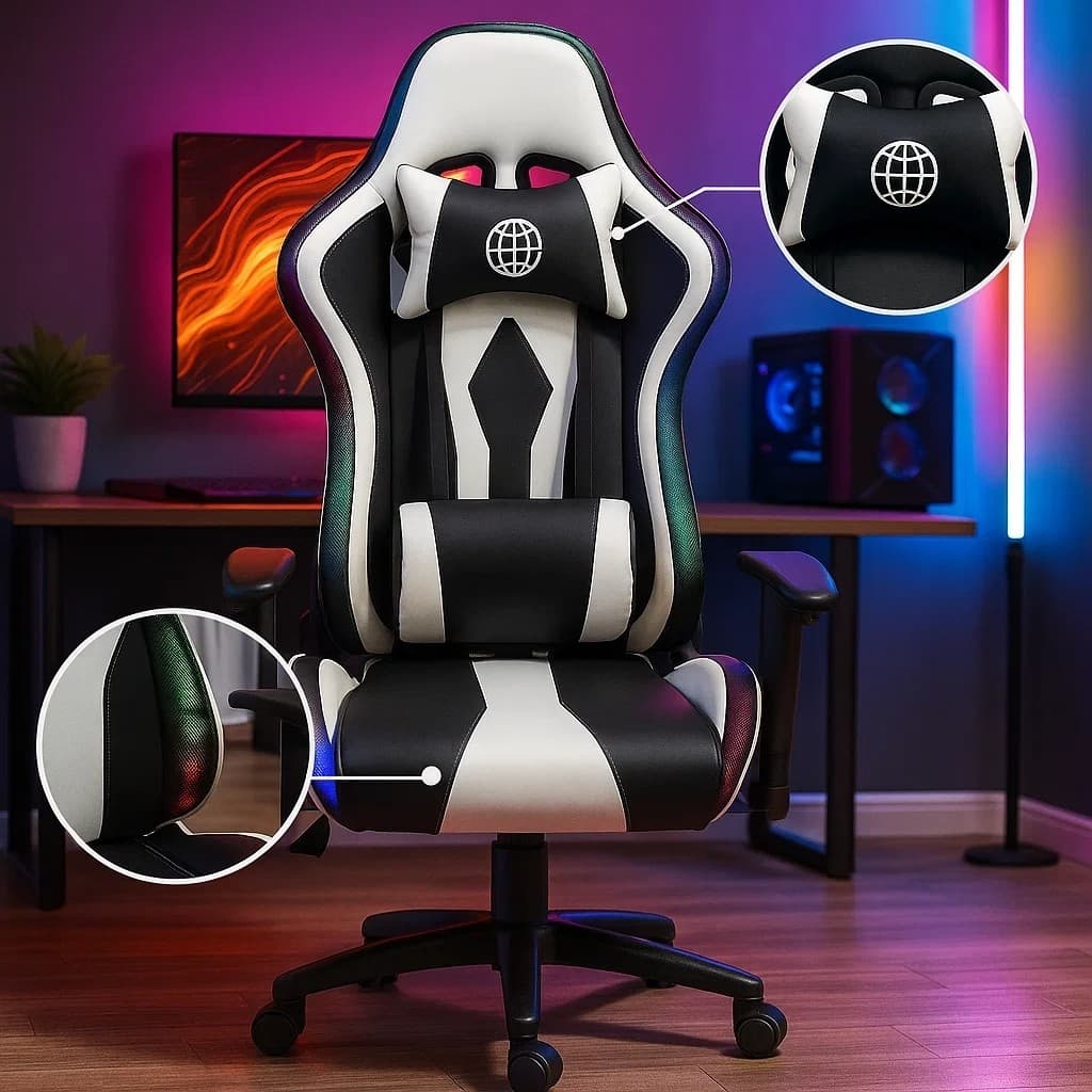 Cadeira Gamer Ergonômica Giratória Reclinável Ajustável Apoio Lombar Escritório Home Office Preta