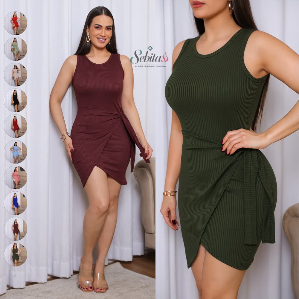 Vestido Envelope Feminino Curto Transpassado Com Amarração Lateral Verão