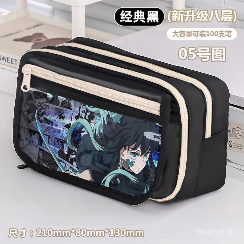 Novo Estojo de Lápis Demon Slayer Grande Capacidade Caixa de Papelaria para Estudantes Armazenamento em Camadas Tokitou