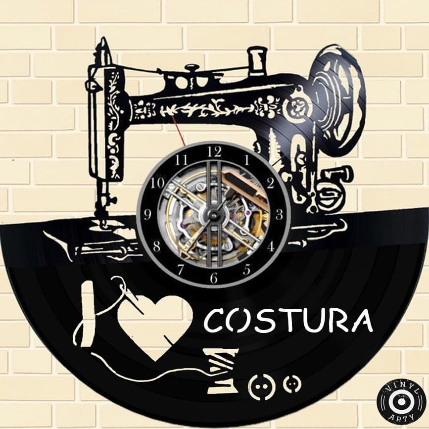 Relógio  de parede Costura- Feito em disco De Vinil Real - Disco de vinil cortado - Costureira