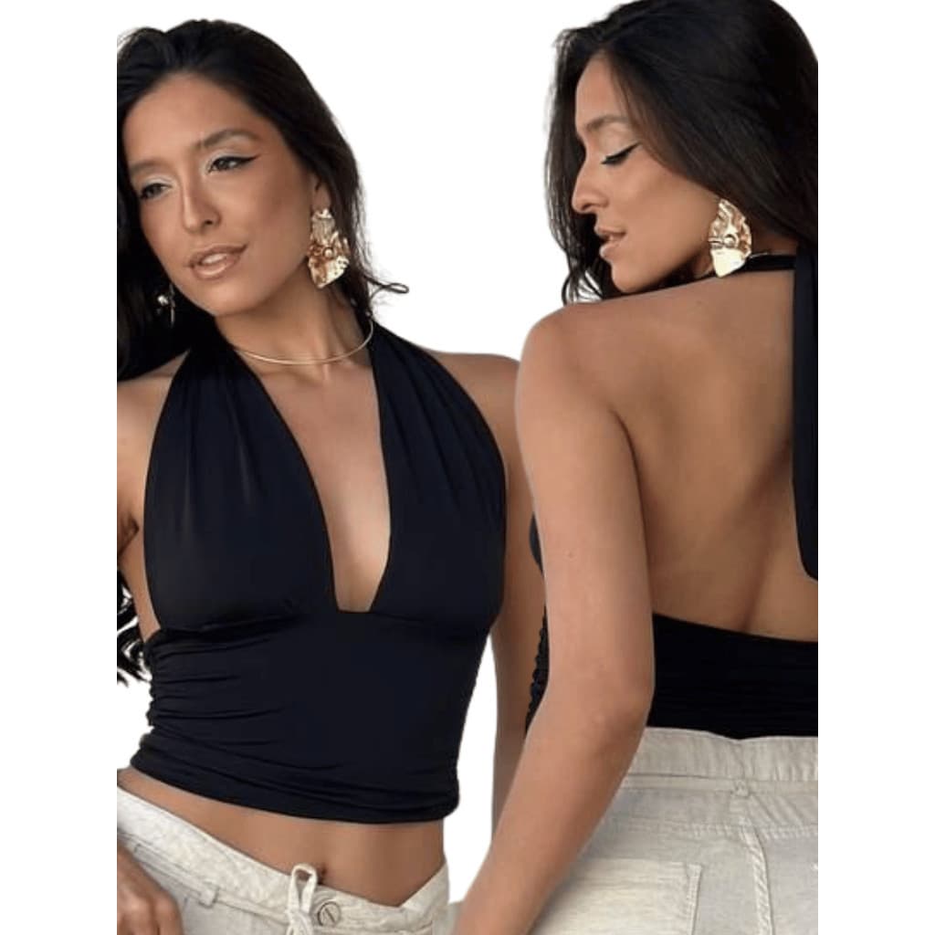 Kit 2 Blusa Cropped Com Amarraçao Decote Festa Moda Gringa Decotado Suplex Premium