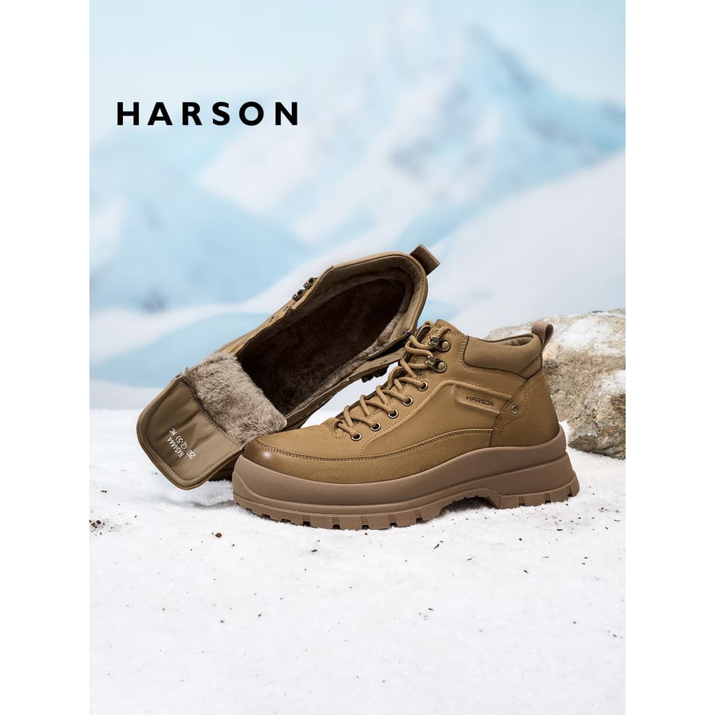 Husen Sapatos masculinos de inverno Botas de algodão para neve ao ar livre Botas de lã de couro genuíno quente Botas mas