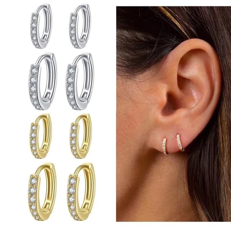 Brincos De Argola Simples De Aço Inoxidável Com Zircônia Hipoalergênica-Minimalistas E Elegantes