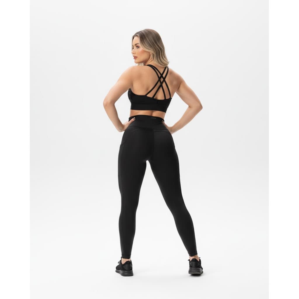Conjunto Roupa de Ginástica Preto Básico Alto Impacto e Compressão