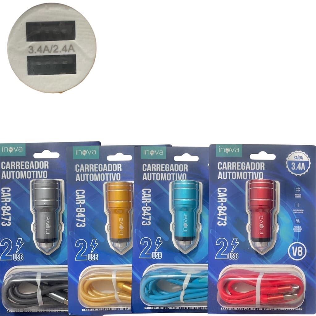 Carregador Veicular Cartela Inova Mini Usb V8 Android 3.4A
