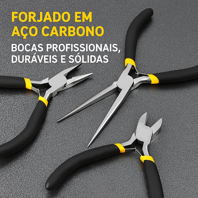 Kit Alicates 125mm 3 Peças – Corte, Bico e Universal, Ferramentas Profissionais para Reparos e Montagem